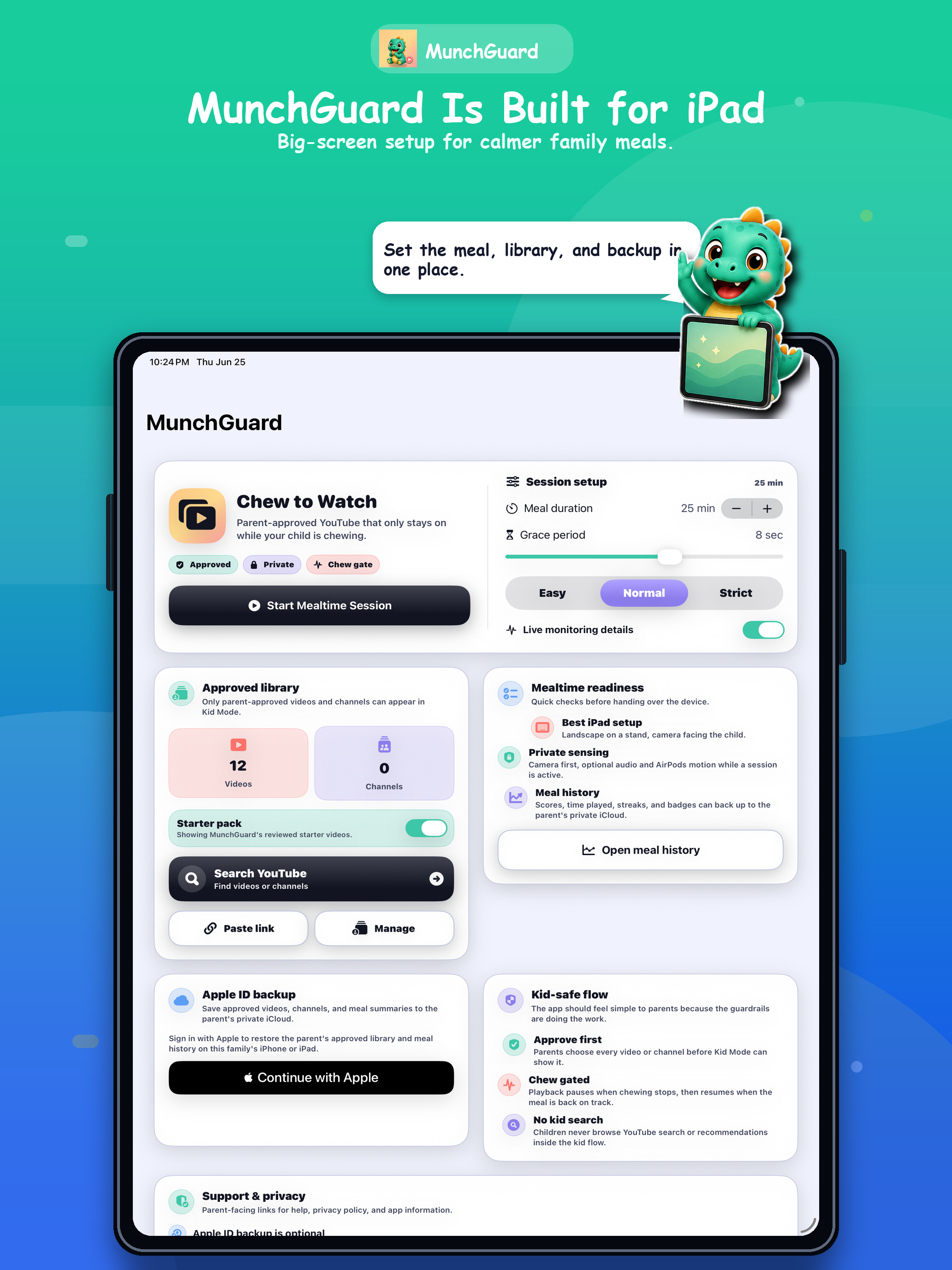 MunchGuard parent dashboard on iPad